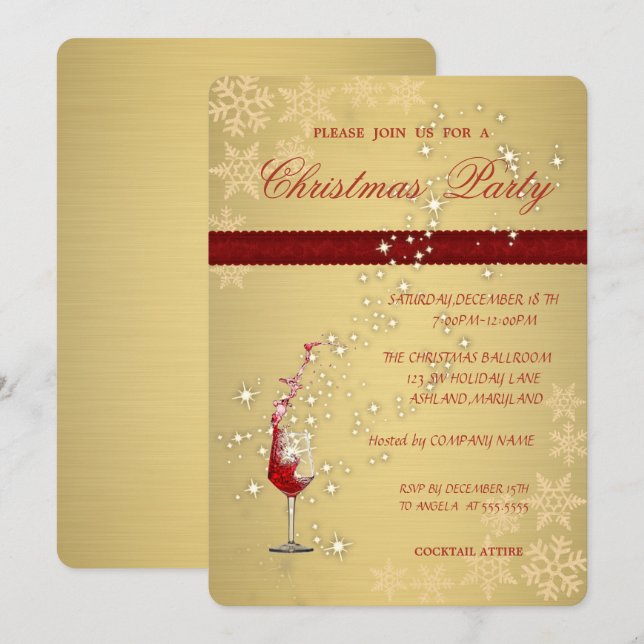 Elegantes Gold Rotes Glas, Weihnachtsgeschenk für  Einladung (Vorne/Hinten)