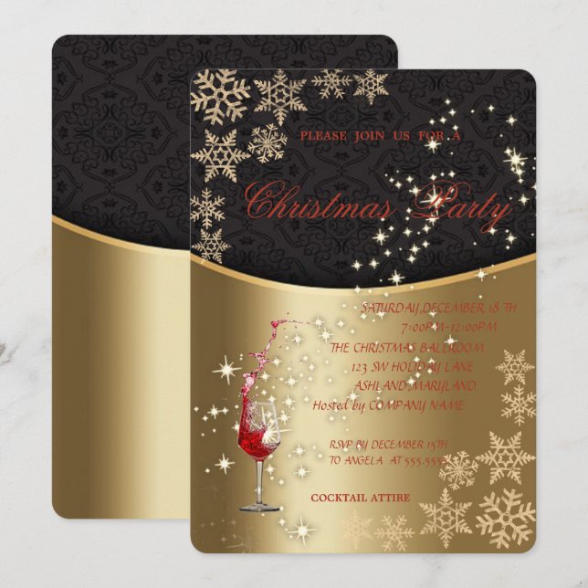 Elegantes Gold Rotes Glas, Weihnachtsgeschenk für  Einladung (Vorne/Hinten)