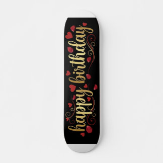 Elegantes Gold & Rotes Herz Alles Gute zum Geburts Skateboard