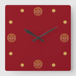 Elegantes Gold Round Geometric Longevity Motif Quadratische Wanduhr