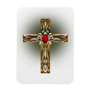 Elegantes Gold & Ruby Cross Magnet