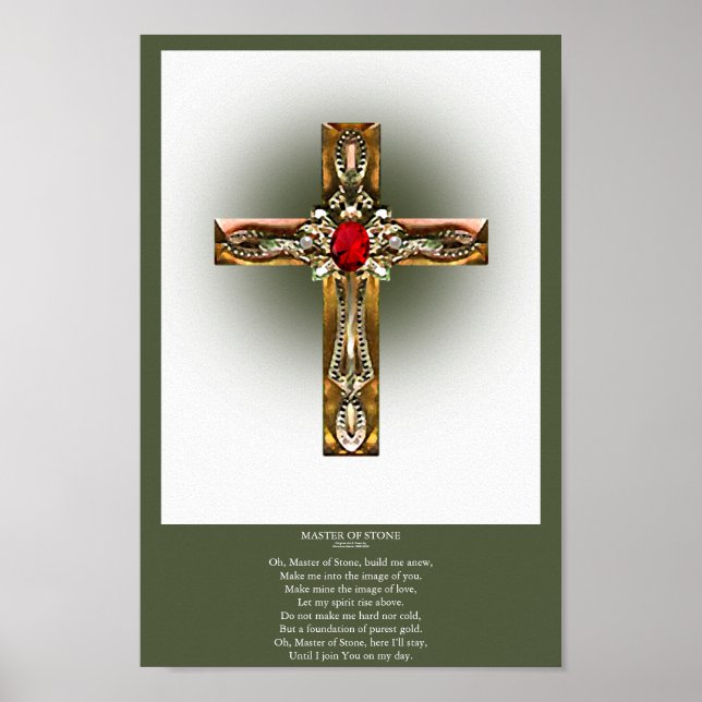 Elegantes Gold & Ruby Cross Poster (Vorne)