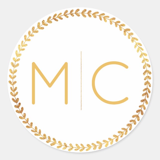 Elegantes Gold Rustic Wreath Monogram Wedding Sieg Runder Aufkleber (Vorderseite)