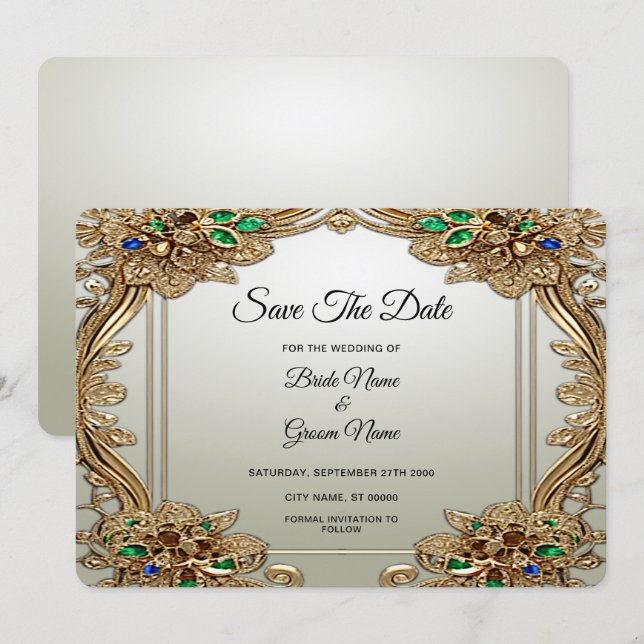Elegantes Gold Save the Date Verziert (Vorne/Hinten)