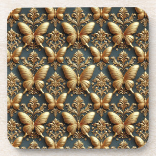 Elegantes Gold-Schmetterlings-Muster Getränkeuntersetzer