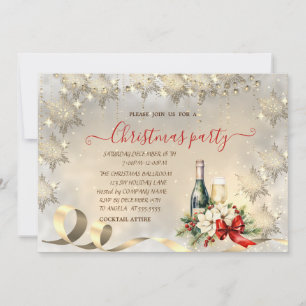 Elegantes Gold Schneeflocken, Weihnachtsfest im Un Einladung