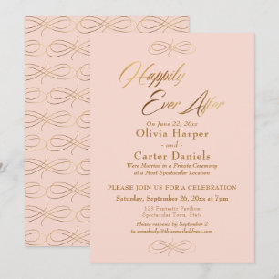 Elegantes Gold Schrift Glücklich bis ans Ende Rosa Einladung