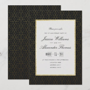 Elegantes Gold & Schwarz 1. Hochzeitstag Einladung