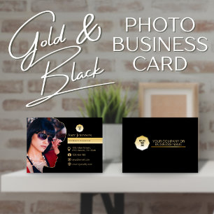Elegantes Gold & Schwarz, Eigenes Foto hinzufügen  Visitenkarte