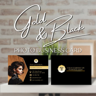 Elegantes Gold & Schwarz, Eigenes Foto hinzufügen  Visitenkarte
