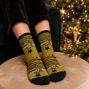 Elegantes Gold Schwarz Frohe Weihnachten Ein gutes Socken