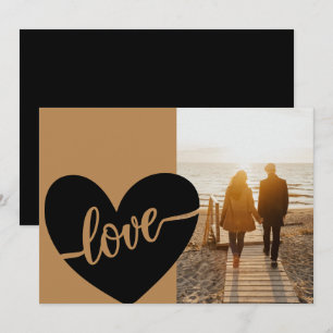 Elegantes Gold-Schwarz-Script-Herz-Liebe-Foto Vale Feiertagskarte