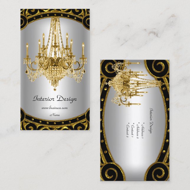 Elegantes Gold Schwarz Silver Chandelier Interieur Visitenkarte (Vorne/Hinten)