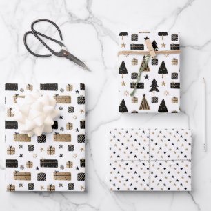 Elegantes Gold, Schwarz und Weiß Moderne Weihnacht Geschenkpapier Set