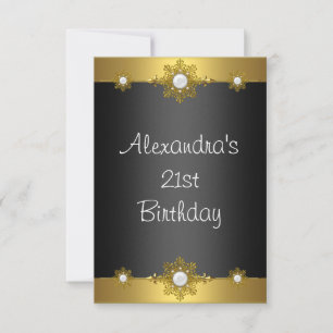 Elegantes Gold Schwarz Weiß Schmuck 21. Geburtstag Einladung