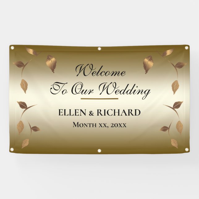 Elegantes Gold, Schwarze Hochzeit Empfang Banner (Horizontal)