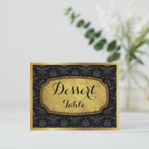 Elegantes gold-schwarzes Damast-Nachtisch-Schild Postkarte
