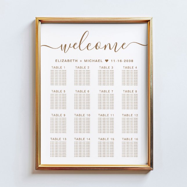 Elegantes Gold Script 16 Table Wedding Seating Cha Poster (Von Creator hochgeladen)