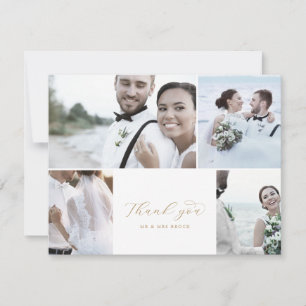 Elegantes Gold Script 4 Foto Collage Wedding Dankeskarte