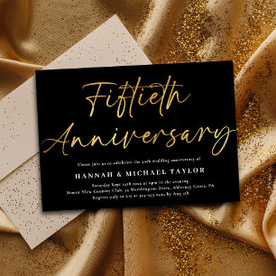 Elegantes Gold Script 50. Hochzeitstag Einladung