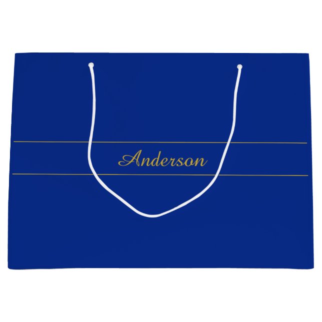 Elegantes Gold-Script auf Navy Blue Background Große Geschenktüte (Vorderseite)