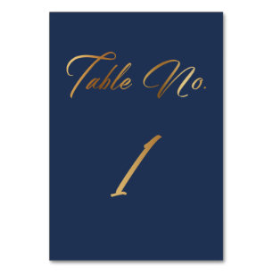 Elegantes Gold Script auf Navy Tischnummer 1 Card