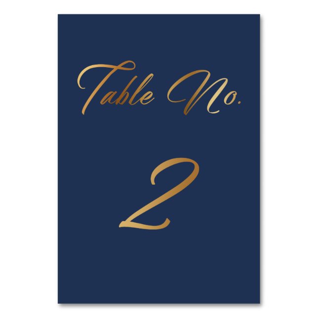 Elegantes Gold-Script auf Navy-Tischnummer-2-Karte Tischnummer (Vorderseite)