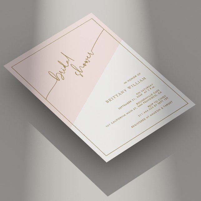 Elegantes Gold Script Blush Pink Brautparty Einladung (Elegant Gold Script Blush Pink Bridal Shower Invitation)