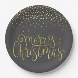 Elegantes Gold Script & Confetti Glamour Weihnacht Pappteller