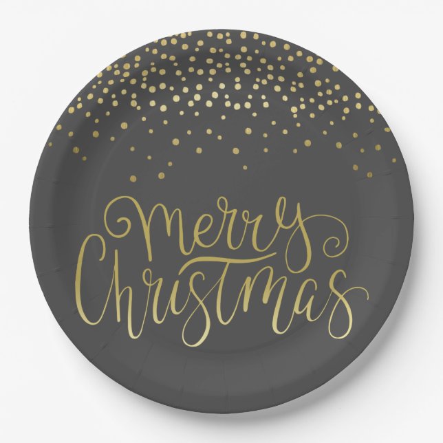 Elegantes Gold Script & Confetti Glamour Weihnacht Pappteller (Vorderseite)