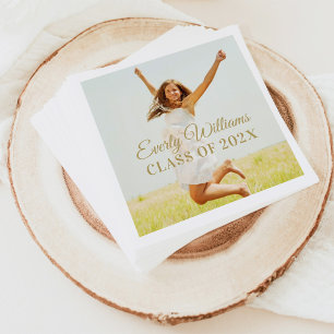 Elegantes Gold Script Custom 2025 Abschluss Foto Serviette