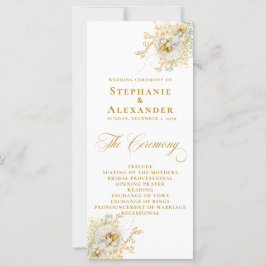Elegantes Gold Script Floral Wedding Programm