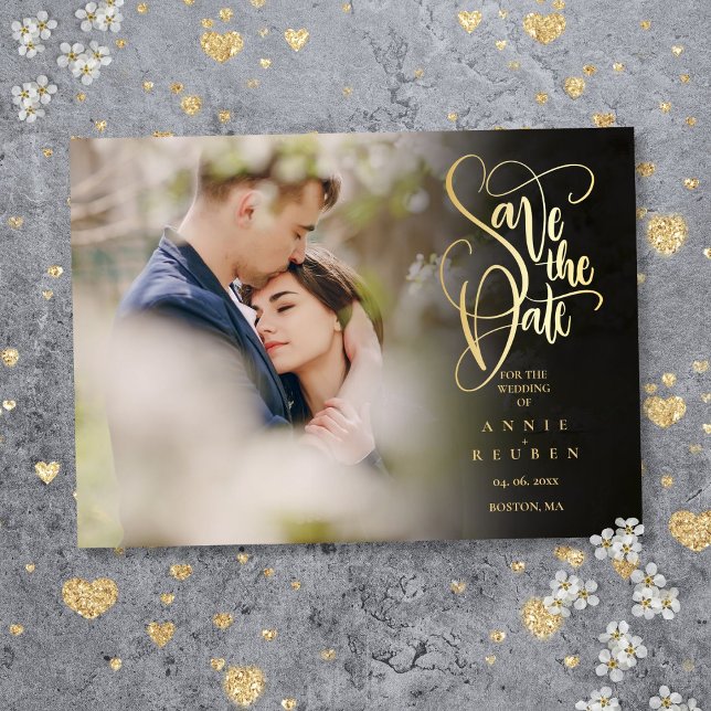 Elegantes Gold Script-Foto Hochzeit speichern Sie  Acryleinladungen (Elegant Gold Script Photo Wedding Save the Date Acrylic Invitations)