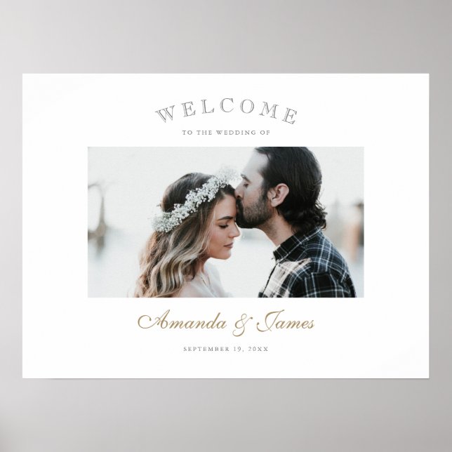Elegantes Gold Script Foto Hochzeit Willkommen Poster (Vorne)