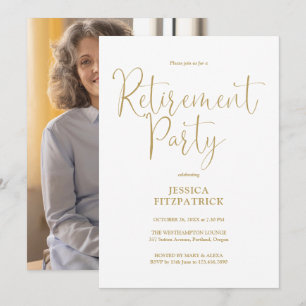 Elegantes Gold Script Foto Retirement Party Einladung
