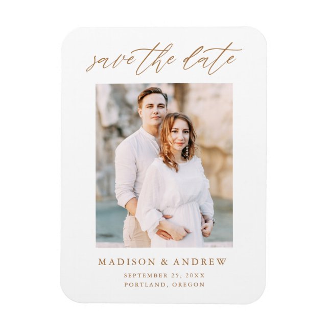 Elegantes Gold Script-Foto Save the Date Magnet (Vertikal)
