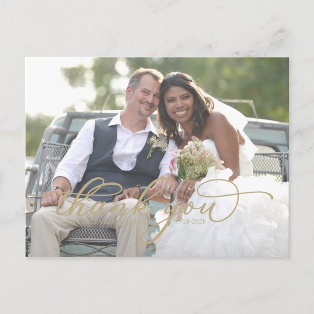 Elegantes Gold Script Foto Vielen Dank Postcard Postkarte (Vorderseite)
