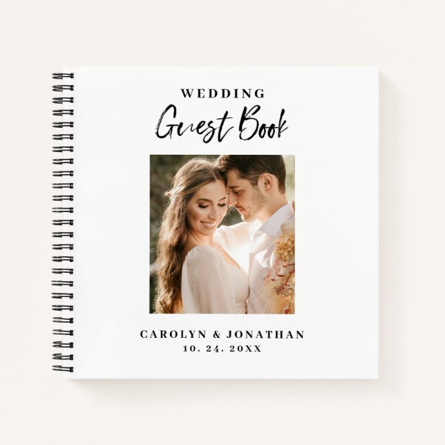Elegantes Gold Script Foto Wedding Gästebuch Notizbuch (Vorderseite)