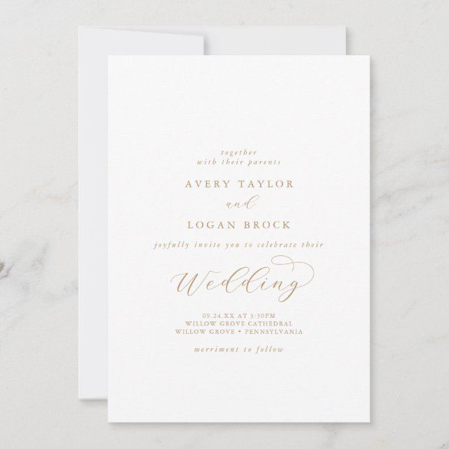 Elegantes Gold Script Lässig Couple & Family Weddi Einladung (Vorderseite)