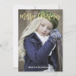 Elegantes Gold Script MerChristmas Custom Foto Feiertagskarte