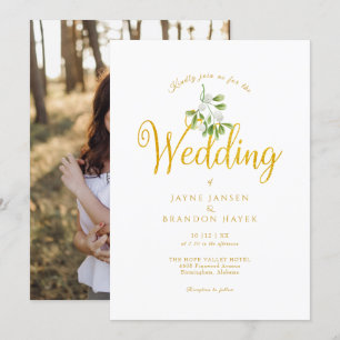 Elegantes Gold Script Mistletoe Foto Winter Weddin Einladung