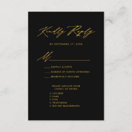 Elegantes Gold Script Modernes Black Wedding RSVP Begleitkarte
