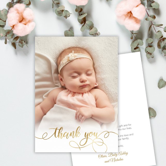 Elegantes Gold Script Neugeborenes Baby Foto Viele Dankeskarte (Von Creator hochgeladen)