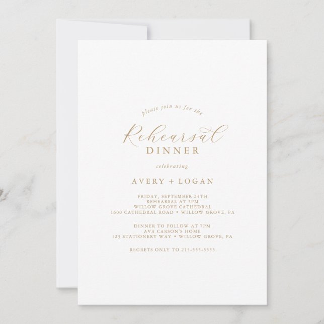 Elegantes Gold Script Probe Dinner Einladung (Vorderseite)