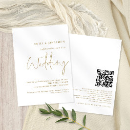 Elegantes Gold Script QR Code Hochzeit Einladung