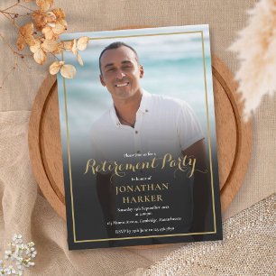 Elegantes Gold Script Retirement Party Foto Einladung