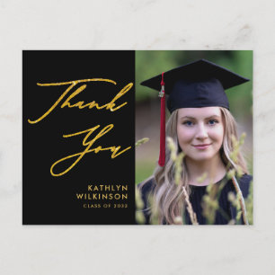 Elegantes Gold Script Simple Black GRAD Vielen Dan Postkarte