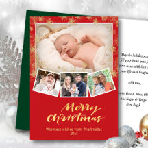 Elegantes Gold Script Snowflakes - Modernes Rotes 