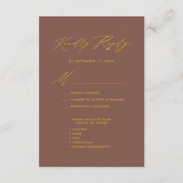 Elegantes Gold Script Terracotta Einfache Hochzeit Begleitkarte (Vorderseite)