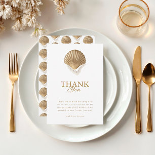 Elegantes Gold Seashell Pearls Brautparty Hochzeit Dankeskarte